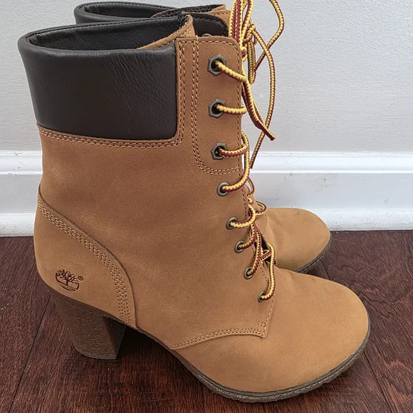 Timberland Glancy Wheat Nubuck Leather Heeled Lace Up Boots - Picture 7 of 11